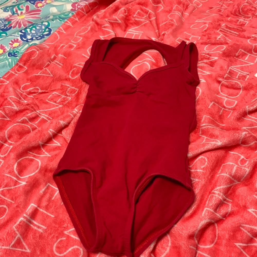 Girls cotton red and black dance leotard